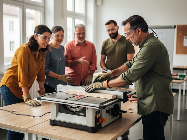 Bild zu „Einführung in das sichere Arbeiten mit Holzbearbeitungsmaschinen im
Technikunterricht“ (ehemals: Maschinenschein), KI-generiertes Bild